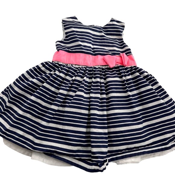 Carters Navy & White Striped Baby Girl Dress Pink Bow Accent Size 6 Months - Picture 10 of 11